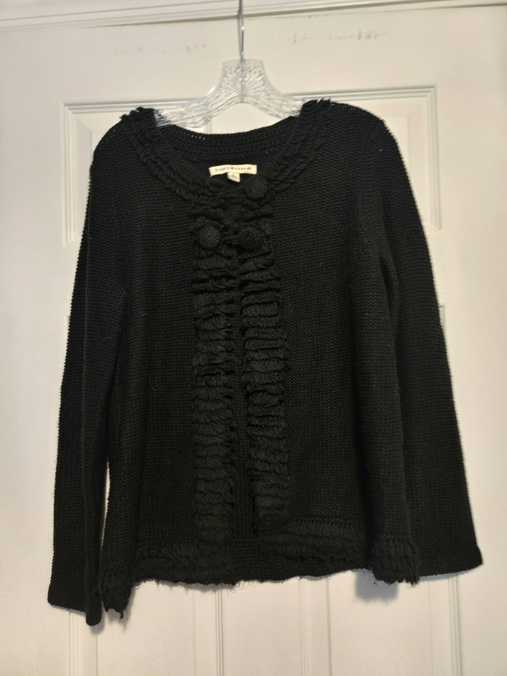 Debbie Morgan Black Ruffled Front Knit Cardigan